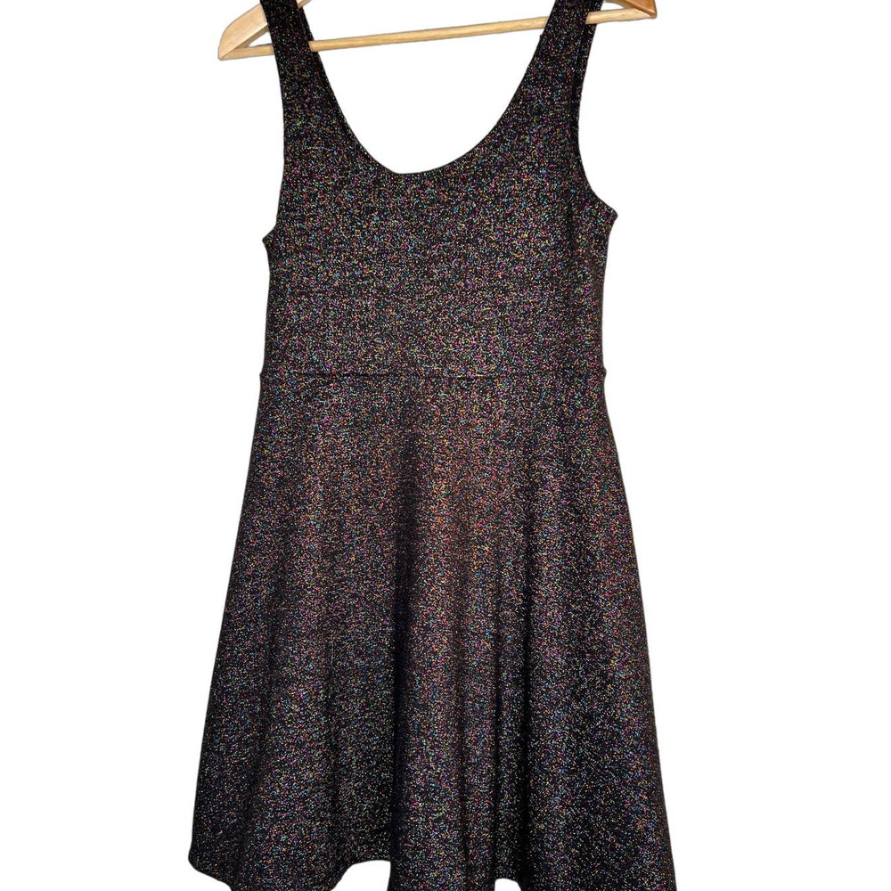 TOPSHOP Multi-Color Sparkle Dress Size 8 Fit and Flare Black Dress With Shimmer